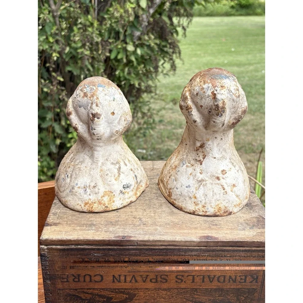 Set of 2 Antique Cast Iron Claw Feet for Bath Tub White Patina Book Ends Rustic